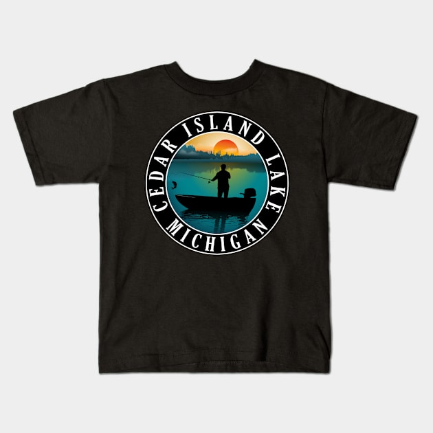 Cedar Island Lake Fishing Michigan Sunset Kids T-Shirt by BirdsEyeWorks